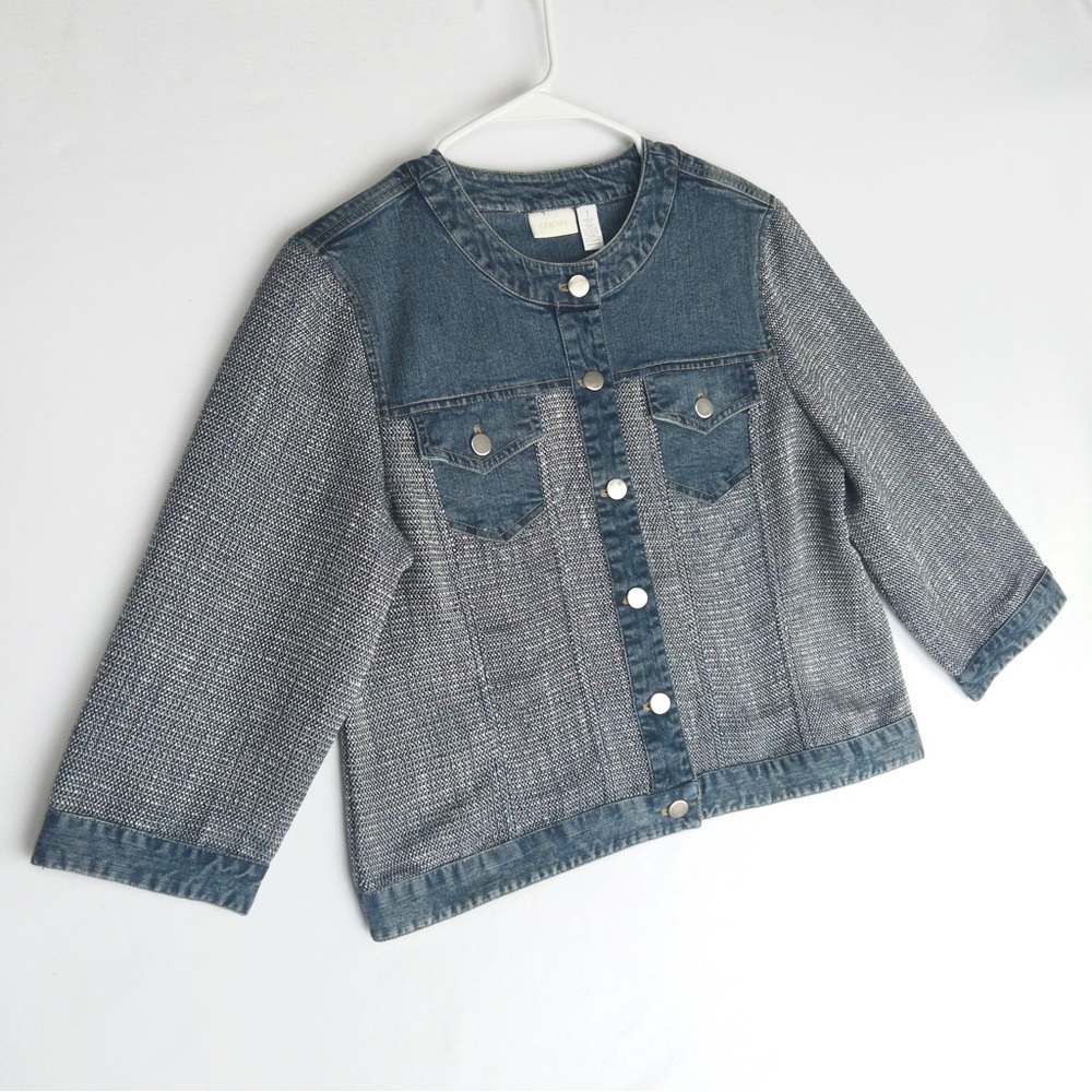Chicos Unique Blue Jean Jacket Patchwork Denim Me… - image 4
